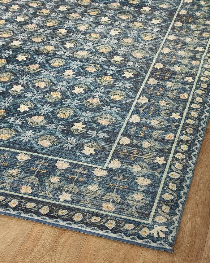 Loloi Rifle Paper Co. Eden Collection EDE-03 Lattice Indigo 2'-6" x 11'-6" Runner Rug feat. CloudPile™