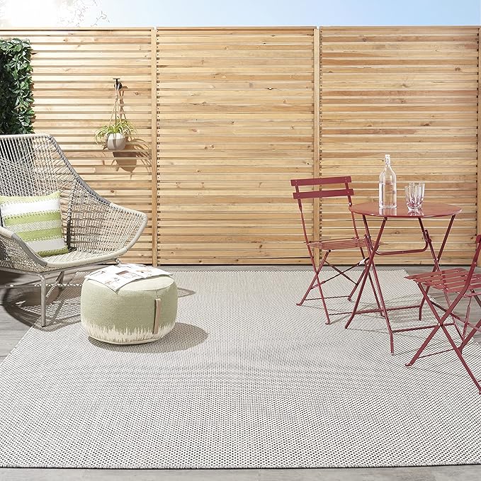 Nourison Home Courtyard Ivory Charcoal 7' x 10' Area Rug - Easy Clean, Non Shedding, Bed Room, Living Room, Dining Room, Kitchen (7' x 10')