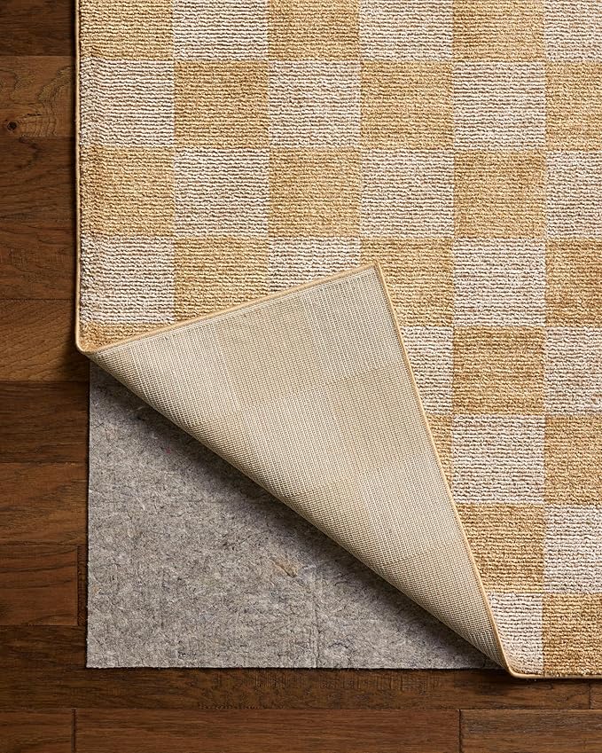 Loloi Chris Loves Julia Calvin Collection CLV-01 Apricot/Ivory 11'-6" x 15'-7" Area Rug Checkered Neutral Soft Living Room Bedroom Carpet