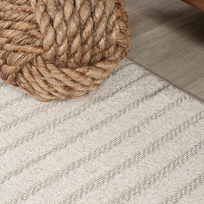 JONATHAN Y Hallie High-Low Curve Ivory/Cream 9' Round Indoor/Outdoor Area Rug, Minimalist, Pet Friendly, Non-Shedding, Stain Resistant, Hose-Washable for Backyard, Patio, Porch (SCN100B-9R)
