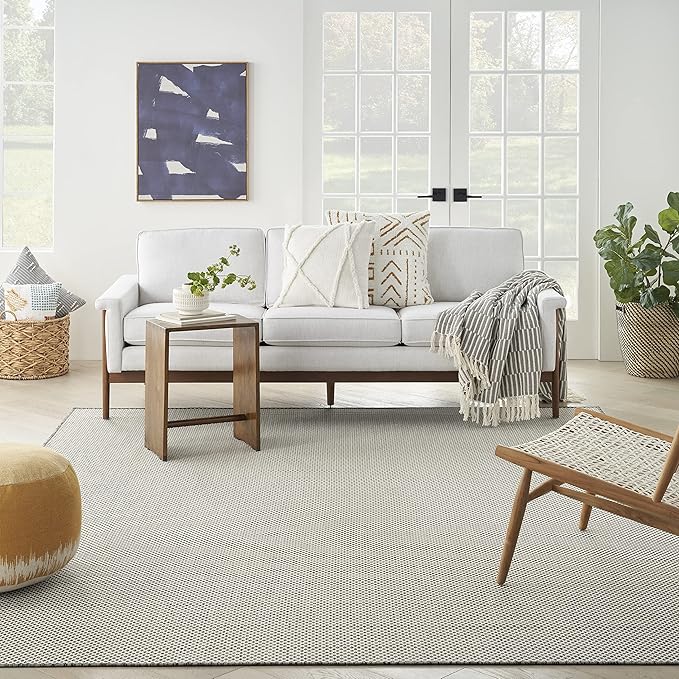 Nourison Home Courtyard Ivory Charcoal 9' x 12' Area Rug - Easy Clean, Non Shedding, Bed Room, Living Room, Dining Room, Kitchen (9' x 12')