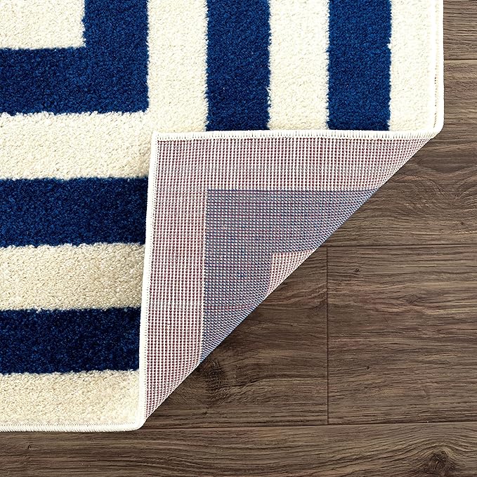 Abani Contemporary Blue & Ivory 5'3" x 7'6"(5'x8') Area Rug, Contrasting Geometric Modern Stripe Symmetrical Living Room Carpet Rugs