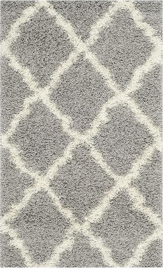 SAFAVIEH Dallas Shag Collection Accent Rug - 2'3" x 4', Grey & Ivory, Trellis Design, Non-Shedding & Easy Care, 1.5-inch Thick Ideal for High Traffic Areas in Entryway, Living Room, Bedroom (SGD257G)