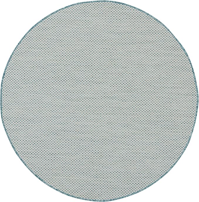 Nourison Home Courtyard Ivory Aqua 4' x Round Area Rug - Easy Clean, Non Shedding, Bed Room, Living Room, Dining Room, Kitchen (4' x Round)