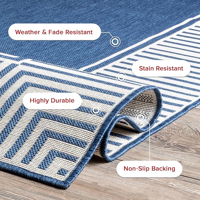 Nuloom Asha Navy/Ivory, 4' x 6', Casual, Striped Border, Soft and Cozy, High Traffic, Stain Resistant, Easy Clean, Durable Area Rug for Indoor/Outdoor Patio, Deck, Porch, Garden, Courtyard