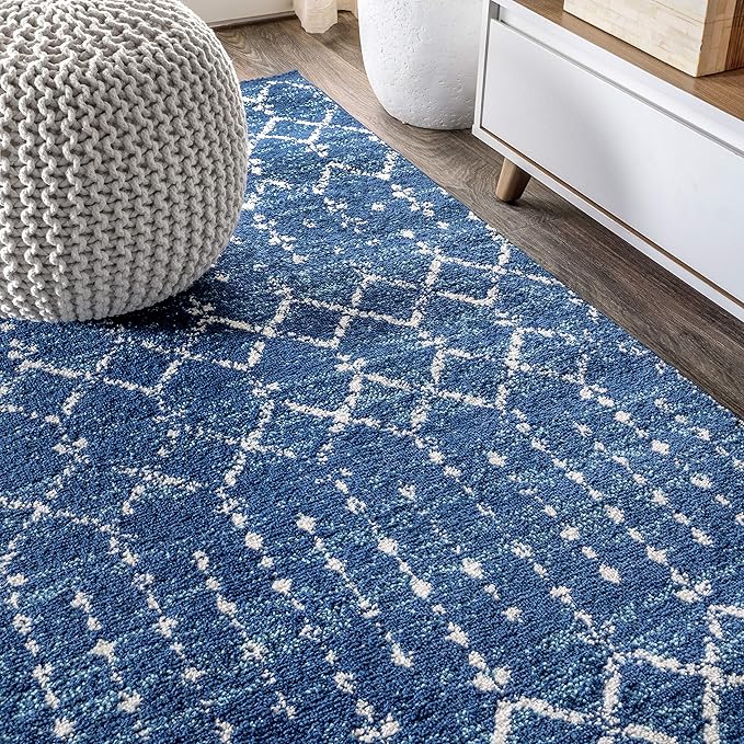 JONATHAN Y Boho Vintage Diamond Blue/White Indoor Area Rug 8X10 ft, Moroccan Hype for Living Room, Bedroom, Kitchen, Office, Easy-Cleaning, High Traffic, Pet-Friendly, Non-Shedding (MOH101A-8)