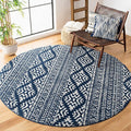 SAFAVIEH Tulum Collection Area Rug - 5' Round, Navy & Ivory, Moroccan Boho Tribal Design, Non-Shedding & Easy to Clean, Ideal for Living Room, Bedroom, Dining Space (TUL272N)
