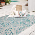 FH Home Flat Woven Outdoor Rug - Waterproof, Easy to Clean, Stain Resistant - Premium Polypropylene Yarn - Distressed Farmhouse - Large Patio, Deck, Sunroom - Granada - Aqua - 7ft 10in x 10ft 9in