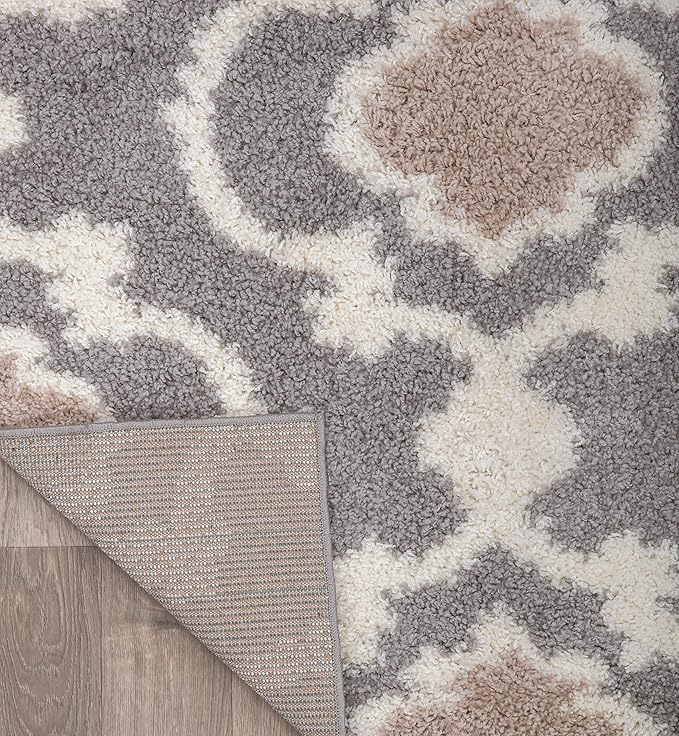 Rugshop Cozy Moroccan Trellis Indoor Shag Area Rug 6'6"X 9' Gray/Cream