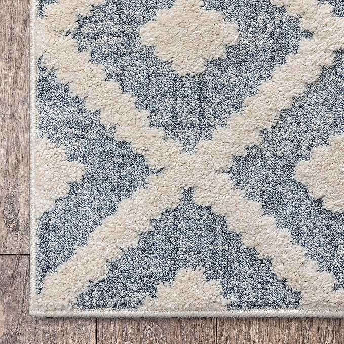 Well Woven Custom Size Hallway Stair Runner - Choose Your Length - Ainsley Blue Diamond Trellis Geometric Tribal - 31 Inches Wide x 13 Feet Long Runner (31" x 13' Runner) Rug