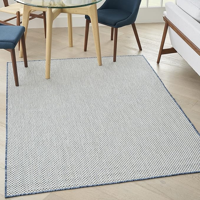 Nourison Home Courtyard Ivory Blue 5' x 7' Area Rug - Easy Clean, Non Shedding, Bed Room, Living Room, Dining Room, Kitchen (5' x 7')