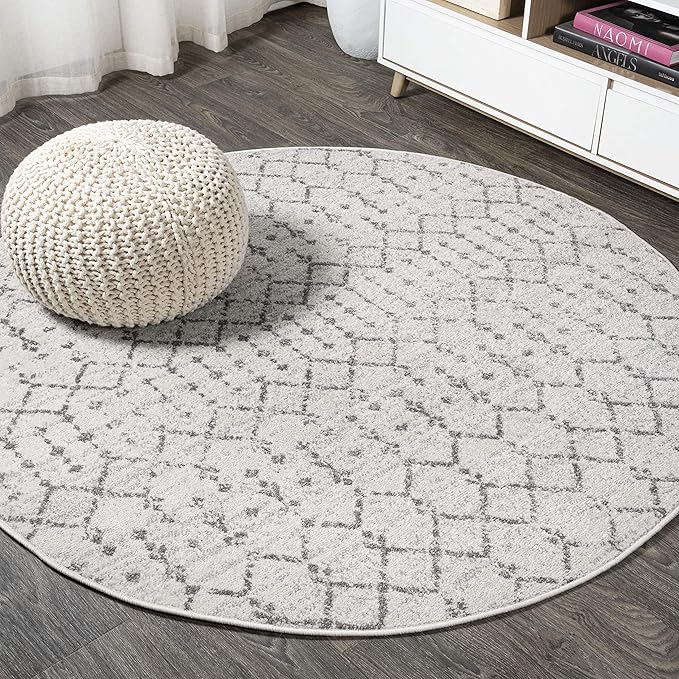 JONATHAN Y Boho Vintage Diamond Cream/Gray Round Area Rug 6 ft, Moroccan Hype for Living Room, Bedroom, Kitchen, Office, Easy-Cleaning, High Traffic, Pet-Friendly, Non-Shedding (MOH101B-6R)
