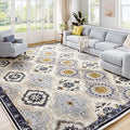EnHomee 8x10 Area Rug, Soft Washable Rugs for Living Room Bedroom, Boho Non Slip Low Pile Stain Resistant Washable Rug Large Area Rugs for Dining Room,Easy to Clean Living Room Rug, Blue