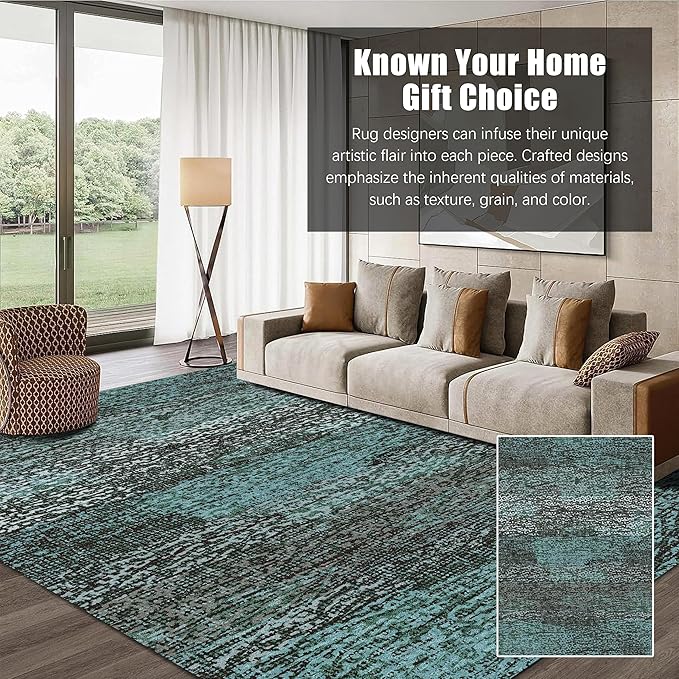 RUGSURE Washable Area Rug - 1/6 Thick - Stain & Water Resistant Non-Slip - Resistant Rug for Living Room, Bedroom, Nursery, Pet & Child Friendly, Vintage Charm Area Rugs (Green, 3' x 5 ')