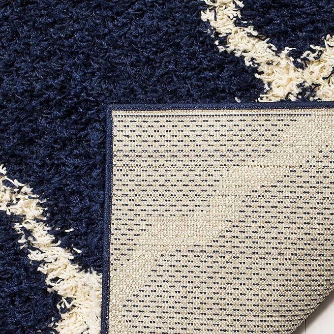 SAFAVIEH Dallas Shag Collection Area Rug - 8'6" x 12', Navy & Ivory, Trellis Design, Non-Shedding & Easy Care, 1.5-inch Thick Ideal for High Traffic Areas in Living Room, Bedroom (SGD257N)