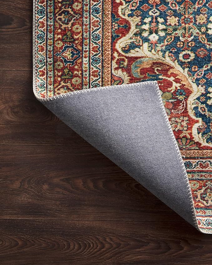 Loloi Layla Collection LAY-09 Cobalt Blue/Spice 2'-6" x 12'-0" .13" Thick Runner Rug, Soft, Durable, Vintage Inspired, Distressed, Low Pile, Non-Shedding, Easy Clean, Printed, Living Room Rug