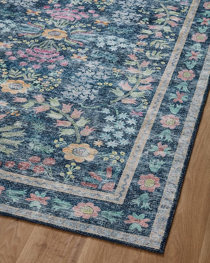 Loloi Rifle Paper Co. Maison Collection MAO-06 Blue/Multi 5'-0" x 5'-0" Round, .19" Pile Height, Accent Rug