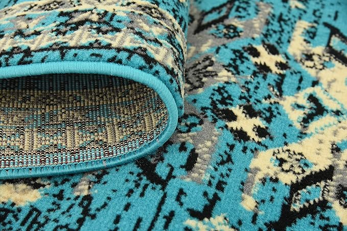 Unique Loom Taftan Collection Border Geometric Tribal Inspired Design Area Rug (2' 2 x 8' 2 Runner, Turquoise/ Gray)