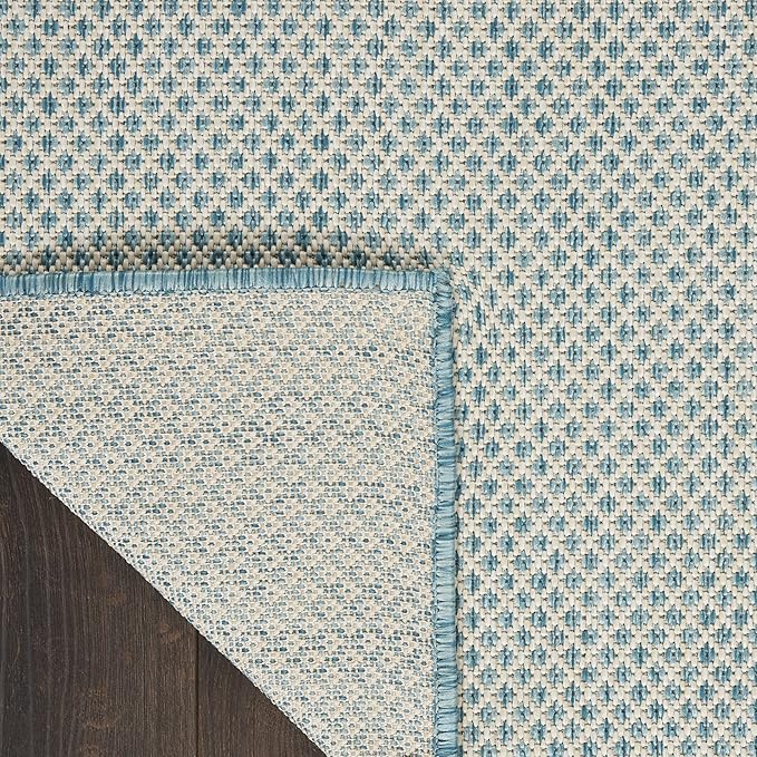 Nourison Home Courtyard Ivory Aqua 9' x 12' Area Rug - Easy Clean, Non Shedding, Bed Room, Living Room, Dining Room, Kitchen (9' x 12')