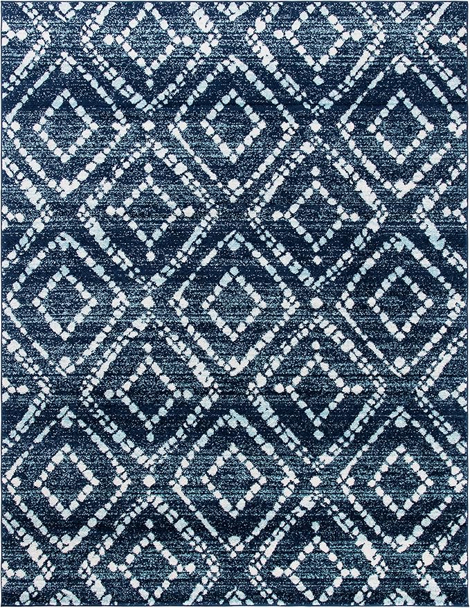 SAFAVIEH Area Rug 8x10 - Adirondack Collection - Large - Navy & Ivory, Geometric Trellis Pattern, Non-Shedding & Easy Cleaning, Ideal for Living Room, Bedroom, Office, Dining Space (ADR131N)