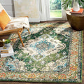 SAFAVIEH Monaco Collection Accent Rug - 4' x 5'7", Forest Green & Light Blue, Boho Medallion Design, Non-Shedding & Easy Care, Ideal for High Traffic Areas in Entryway, Living Room, Bedroom (MNC243F)