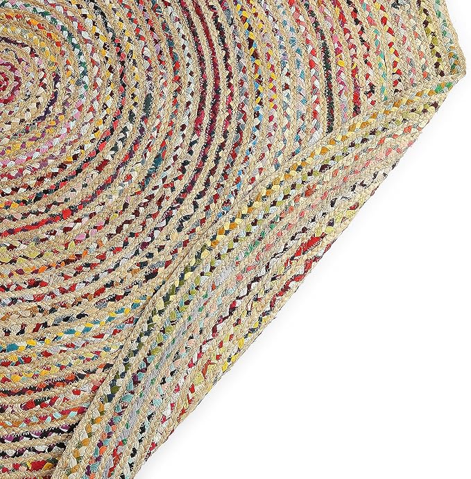 REDEARTH · Jute Cotton Chindi Area Rug - 8' Round Rug, Handwoven, Non-Shedding, Soft & Durable – Multi Tones for Home Décor in Living Room, Dining Room, Bedroom