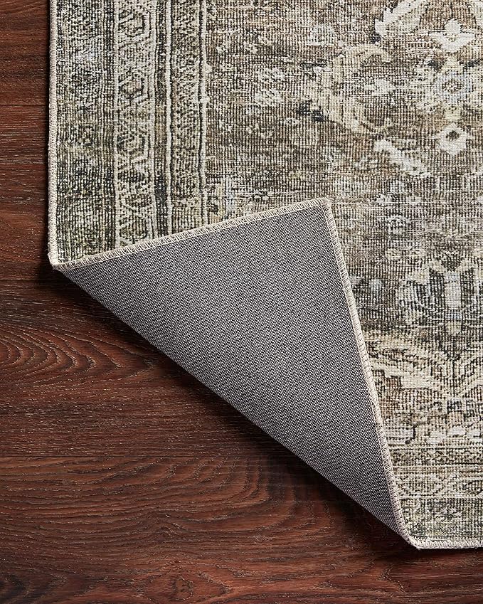 Loloi Layla Collection LAY-13 Antique/Moss 7'-6" x 9'-6" .13" Thick Area Rug, Soft, Durable, Vintage Inspired, Distressed, Low Pile, Non-Shedding, Easy Clean, Printed, Living Room Rug