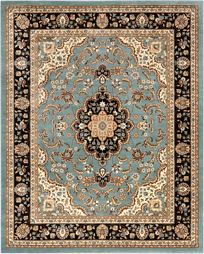Well Woven Barclay Collection Medallion Kashan Light Blue 9x12 Area Rug - for Living Room, Bedroom, and Dining Room