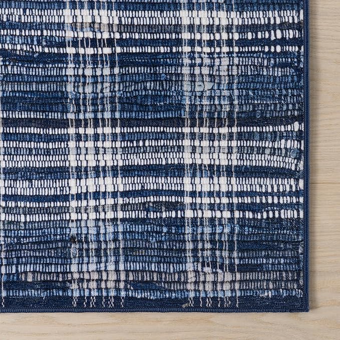 Dash & Albert Denim Plaid Blue Machine Washable Rug, 4 X 6 Feet, Blue/White Plaid Pattern