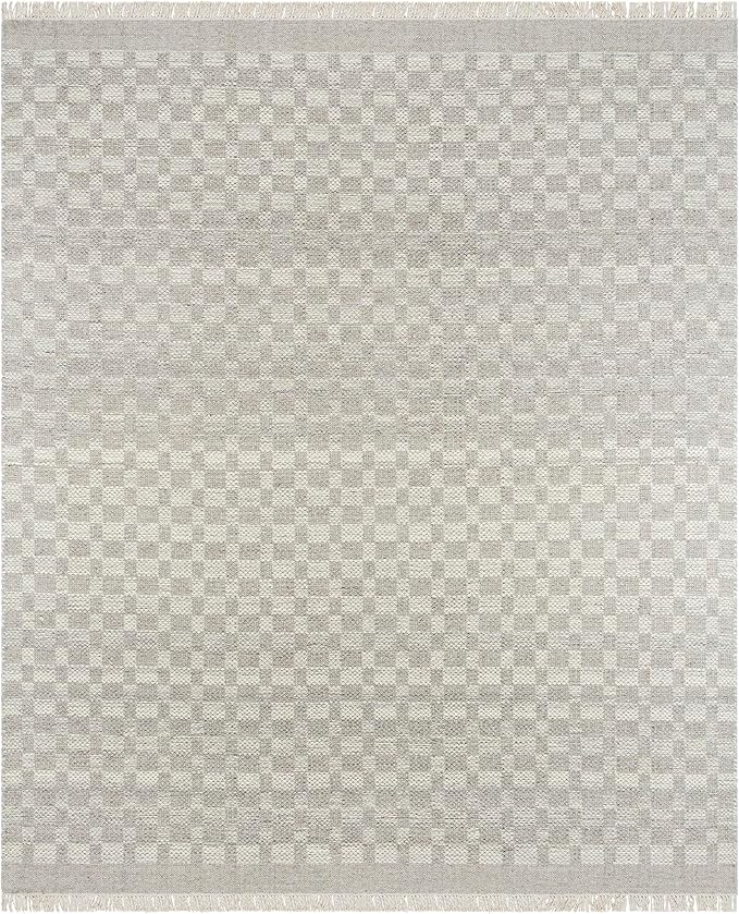 Mark&Day Wool Rugs, 9x12 Clinten Solid and Border Ivory Checkered Rug, Ivory Carpet for Living Room, Bedroom or Kitchen (8'10" x 12')