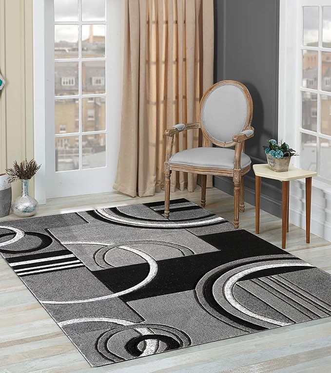 GLORY RUGS Area Rug Modern Soft Hand Carved Contemporary Floor Carpet with Premium Fluffy Texture for Indoor Living Dining Room and Bedroom Area (4x6, Grey Black)