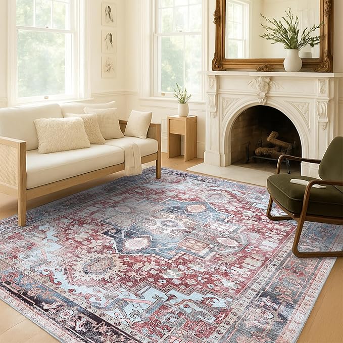 Washable Area Rug, Modern Farmhouse, Vintage, Turkish, Bohemian, Distressed, Oriental, Traditional, Rugs for Living Room, Dining, Bedroom, Office, Entryway, Foyer, (858rm, 2' x 3')