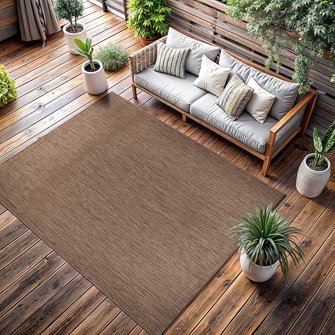 CAMILSON Outdoor Rug 10x14 Modern Area Rugs for Large Indoor and Outdoor Patios and Porches - Waterproof, Washable, Non-Shedding, Easy-to-Clean Outside Carpet (10 x 14, Solid - Jute)