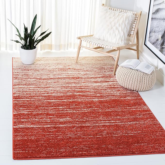 SAFAVIEH Adirondack Collection Area Rug - 6'7" Square, Orange & Grey, Modern Ombre Design, Non Shedding & Easy to Clean, Ideal for Living Room, Bedroom, Office, Dining Space (ADR113P)