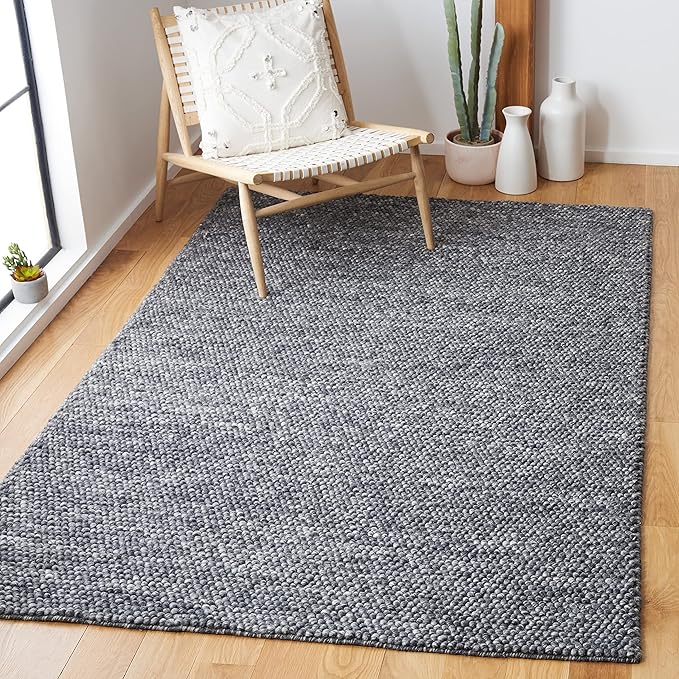 SAFAVIEH Natura Collection Area Rug - 8' Square, Dark Grey, Handmade Wool Blend, Textured Design, Ideal for Living Room, Bedroom, Dining Space (NAT620H)