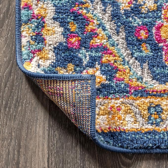 JONATHAN Y Boho Vintage Blue/Multi Runner Rug, 2x20, Bohemian Flair Medallion, Floral Easy-Cleaning High Traffic for Living Room, Bedroom, Kitchen, Pet-Friendly, Non Shedding (BMF106A-220)