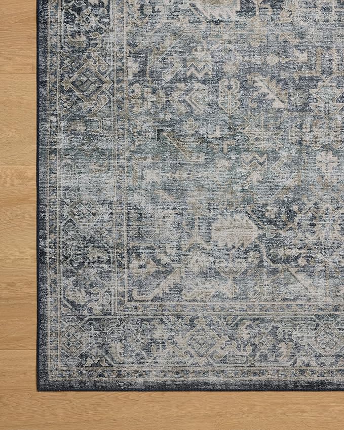 Loloi Amber Lewis Josie Collection JOS-01 Ocean/Natural 2'-6" x 12'-0", .13" Pile Height, Low Profile, Machine Washable, Runner Rug