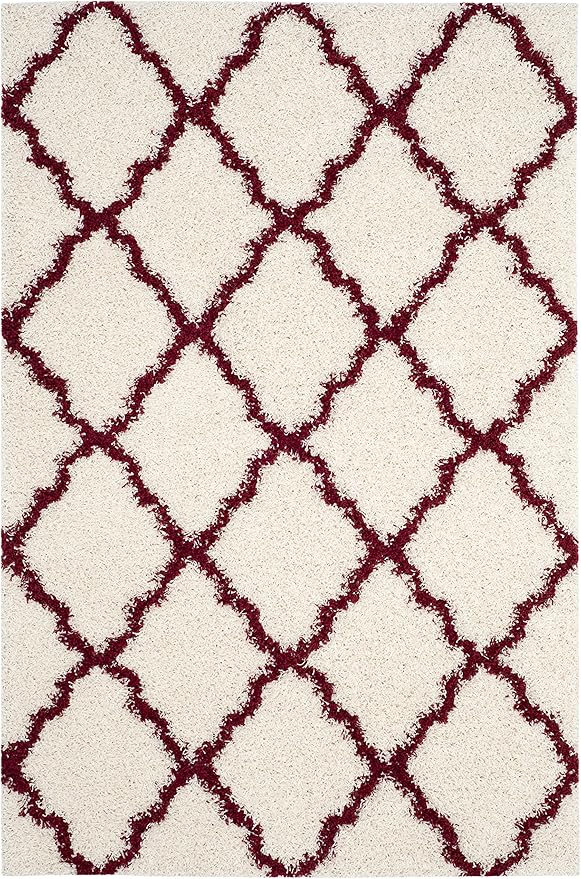 SAFAVIEH Dallas Shag Collection Area Rug - 5'1" x 7'6", Ivory & Red, Trellis Design, Non-Shedding & Easy Care, 1.5-inch Thick Ideal for High Traffic Areas in Living Room, Bedroom (SGD257R)
