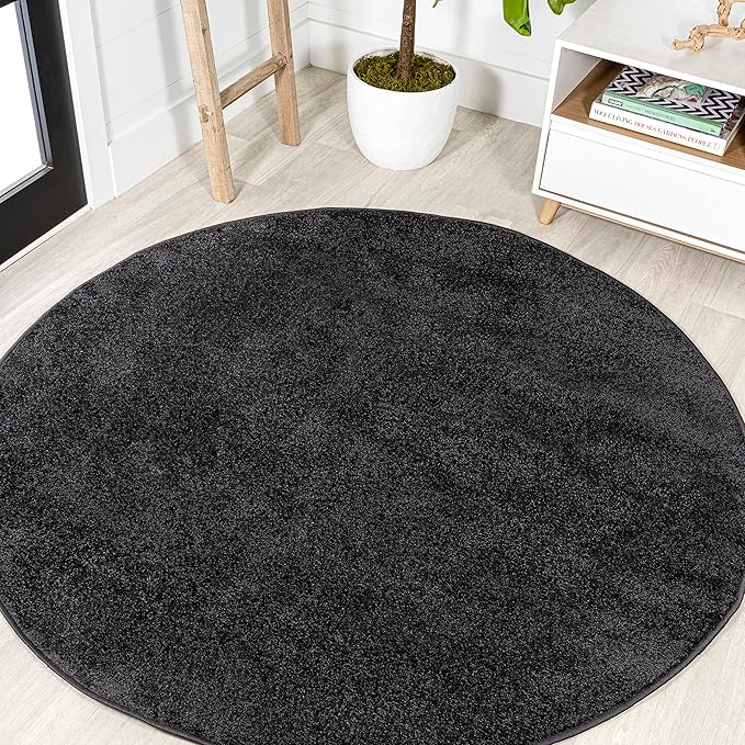 Eyely UES100I-4R Supersoft Haze Solid Low-Pile Indoor Area Rug, Coastal, Bohemian, Minimalist, Classic, Casual for Bedroom,Kitchen,Living Room,Non Shedding,Easy-Washing, Black, 4' Round
