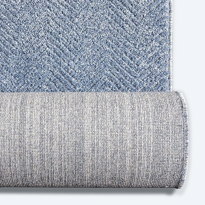 Well Woven Custom Size Hallway & Stair Runner- Harlow Pompeii Light Blue 31 Inches Wide x 19 Feet Long Runner (31" x 19') Runner Rug - Modern Chevron Pattern, Ultra-Soft, Easy-Clean