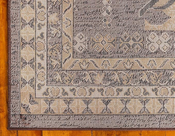 Unique Loom Taftan Collection Border Geometric Tribal Inspired Design Area Rug (2' 7 x 10' 0 Runner, Brown/ Tan)