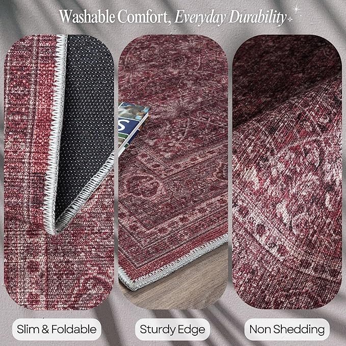 Fame Rugs Turkish Rug. Washable Vintage Oriental Antique Inspired Traditional Doormat Small Modern Area Rugs Luxury Entryway Entry Bedroom Bathroom Kitchen (395RR, 2' x 3')