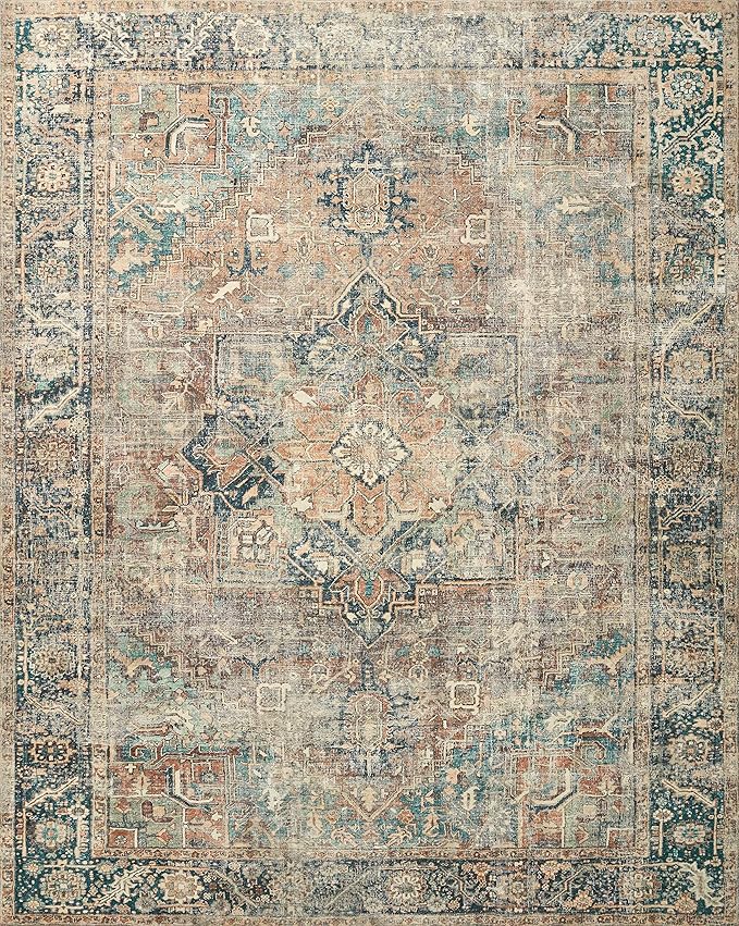 Loloi Margot Collection MAT-02 Terracotta/Lagoon 3'-6" x 5'-6" Accent Rug feat. CloudPile, No-Shed Easy Clean Large Patterned Area Rug for Living Room, Bedroom, Dining Area