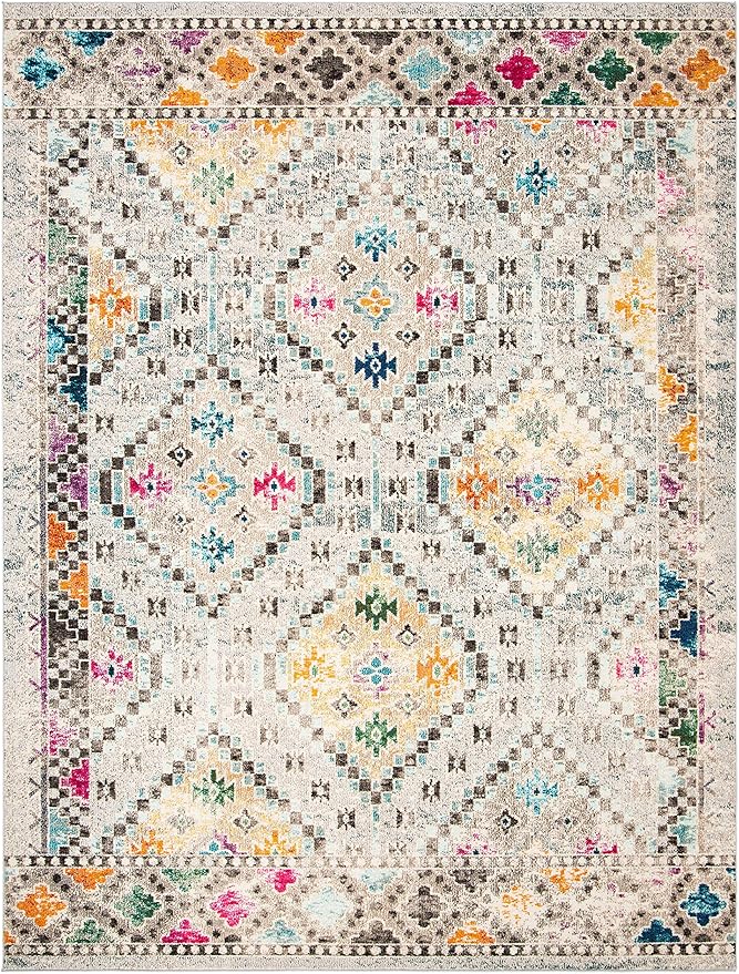 SAFAVIEH Madison Collection X-Large Area Rug - 12' x 15', Grey & Yellow, Boho Diamond Distressed Design, Non-Shedding & Easy Care, Ideal for High Traffic Areas in Living Room, Bedroom (MAD418F)