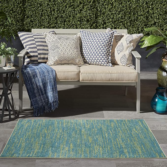 Nourison Home Nourison Essentials Blue Green 3' x 5' Area Rug - Easy Clean, Non Shedding, Bed Room, Living Room, Dining Room, Kitchen (3' x 5')
