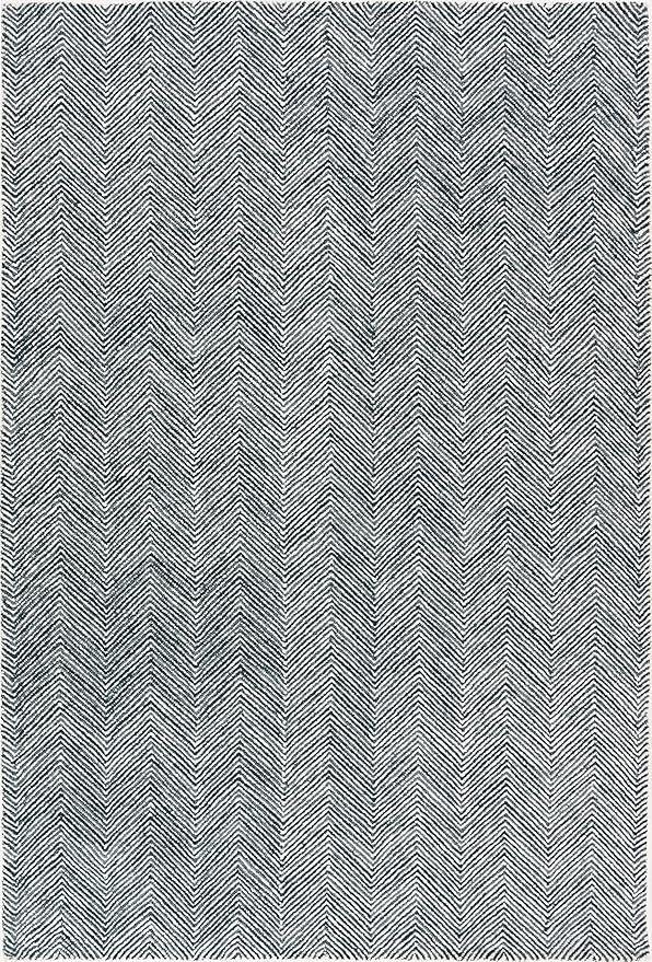 Modern Herringbone Chevron Collection Handcrafted Wool Area Rug - Durable, Zigzag Pattern, for High Traffic, Contemporary Design for Living Room, Bedroom, Dining Room Decor (Denim Blue, 7' x 10')