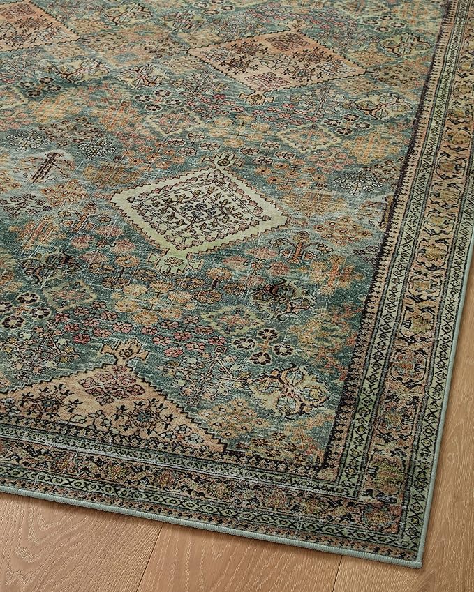 Loloi Magnolia Home by Joanna Gaines Sinclair Collection SIN-03 Turquoise/Multi 8'-6" x 11'-6", .25" Pile Height, Machine Washable, Area Rug