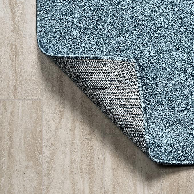 Eyely UES100H-216 Supersoft Haze Solid Low-Pile Indoor Runner Rug, Coastal, Bohemian, Minimalist, Classic, Casual for Bedroom,Kitchen,Living Room,Non Shedding,Easy-Washing, Blue, 2 X 16