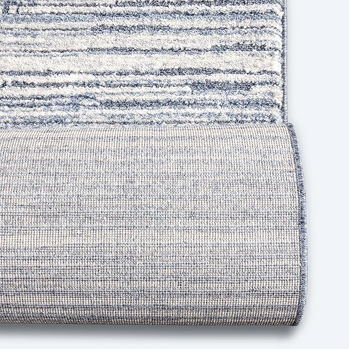 Well Woven Custom Size Hallway & Stair Runner- Harlow Delphi Blue 31 Inches Wide x 12 Feet Long Runner (31" x 12') Runner Rug - Modern Stripes Pattern, Ultra-Soft, Easy-Clean