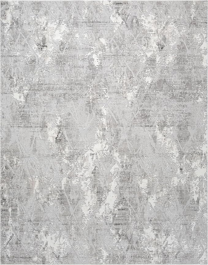 Adel Modern Area Rug for Living Room, 8x10 Rustic Distressed Abstract Large Grayl Rug, Medium Pile Stain Resistant Carpet for Bedroom, Dining Room or Kitchen (8' x 10', Gray)